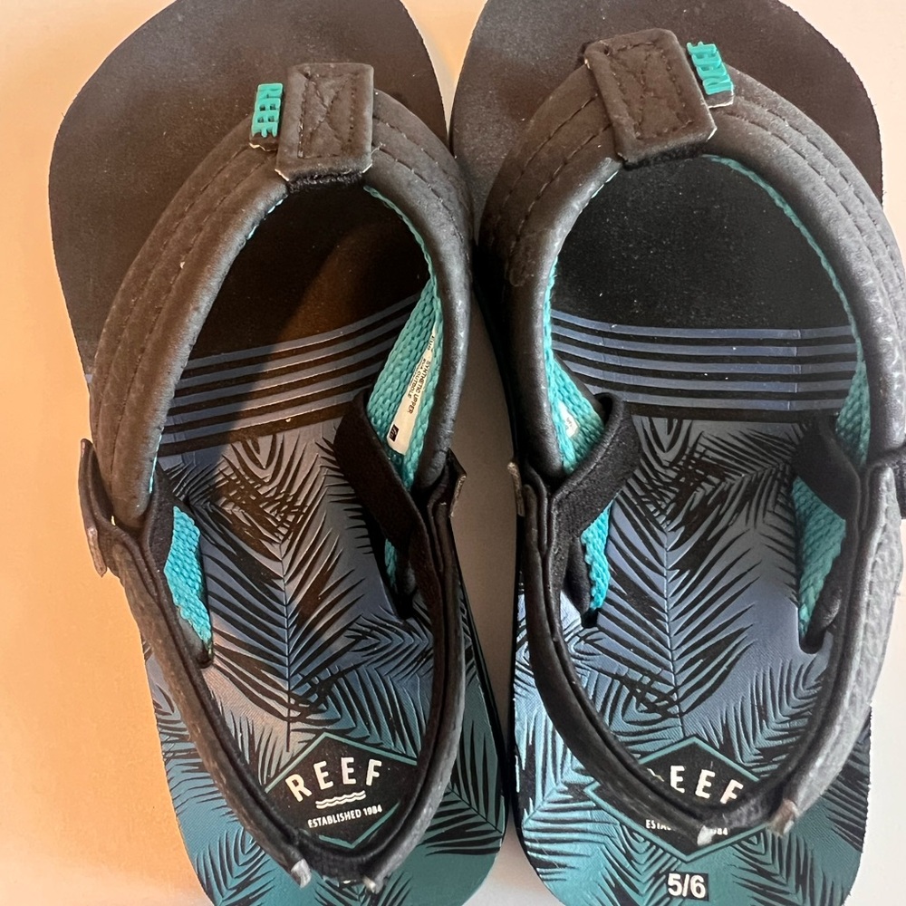 Reef Black and Blue Sandals with Textured Footbed and Adjustable Straps
